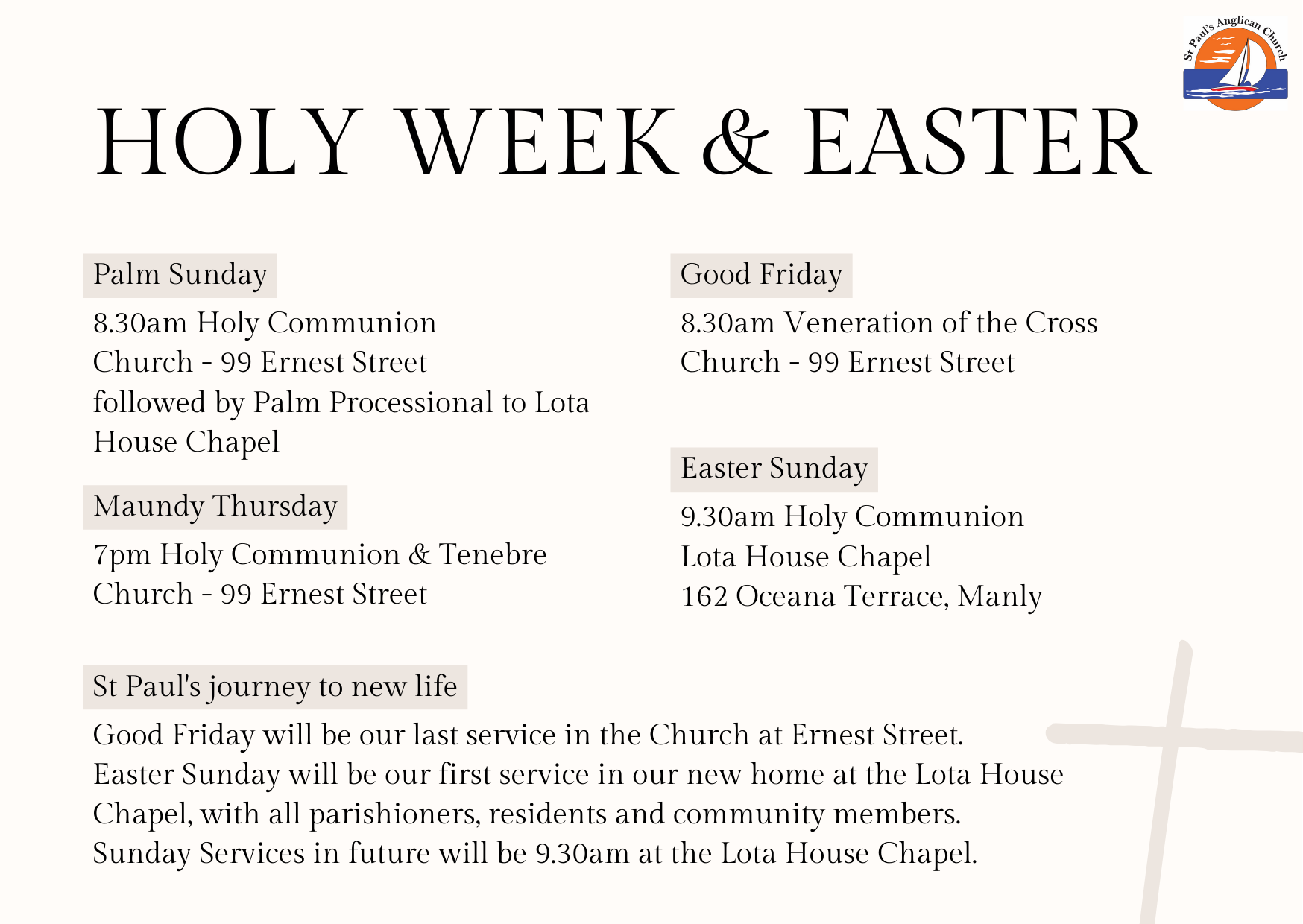 Holy Week & Easter - St Paul's Manly